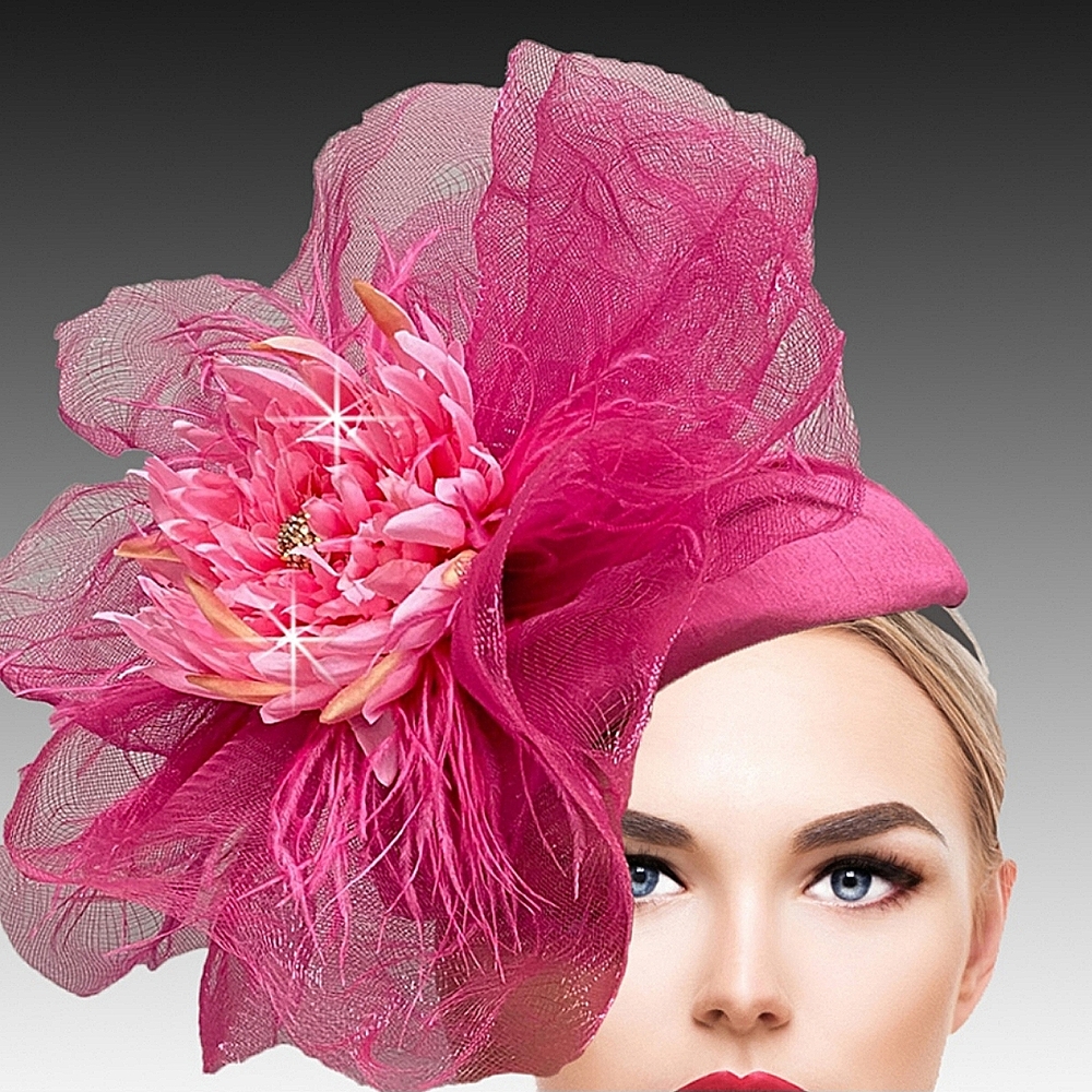 Beloved Millinery Stunning Couture Bold Feminine Pink Tulle Flowered Fascinator